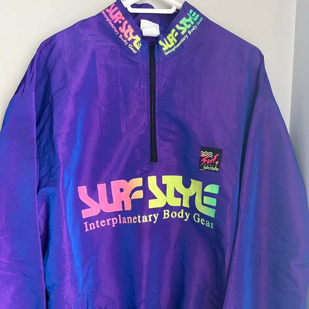 90s Vintage Surf Style Windbreaker Jacket Neon Interplanetary Body Gear - OS
